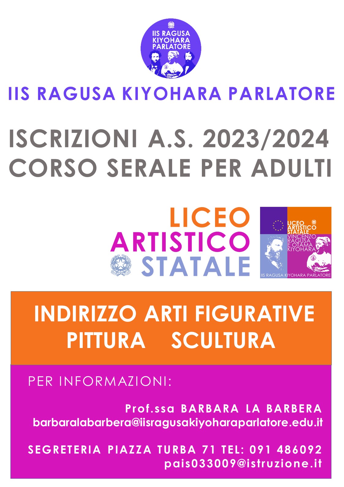 ISCRIZIONI SERALE LICEO ARTISTICO A.S. 2023/24